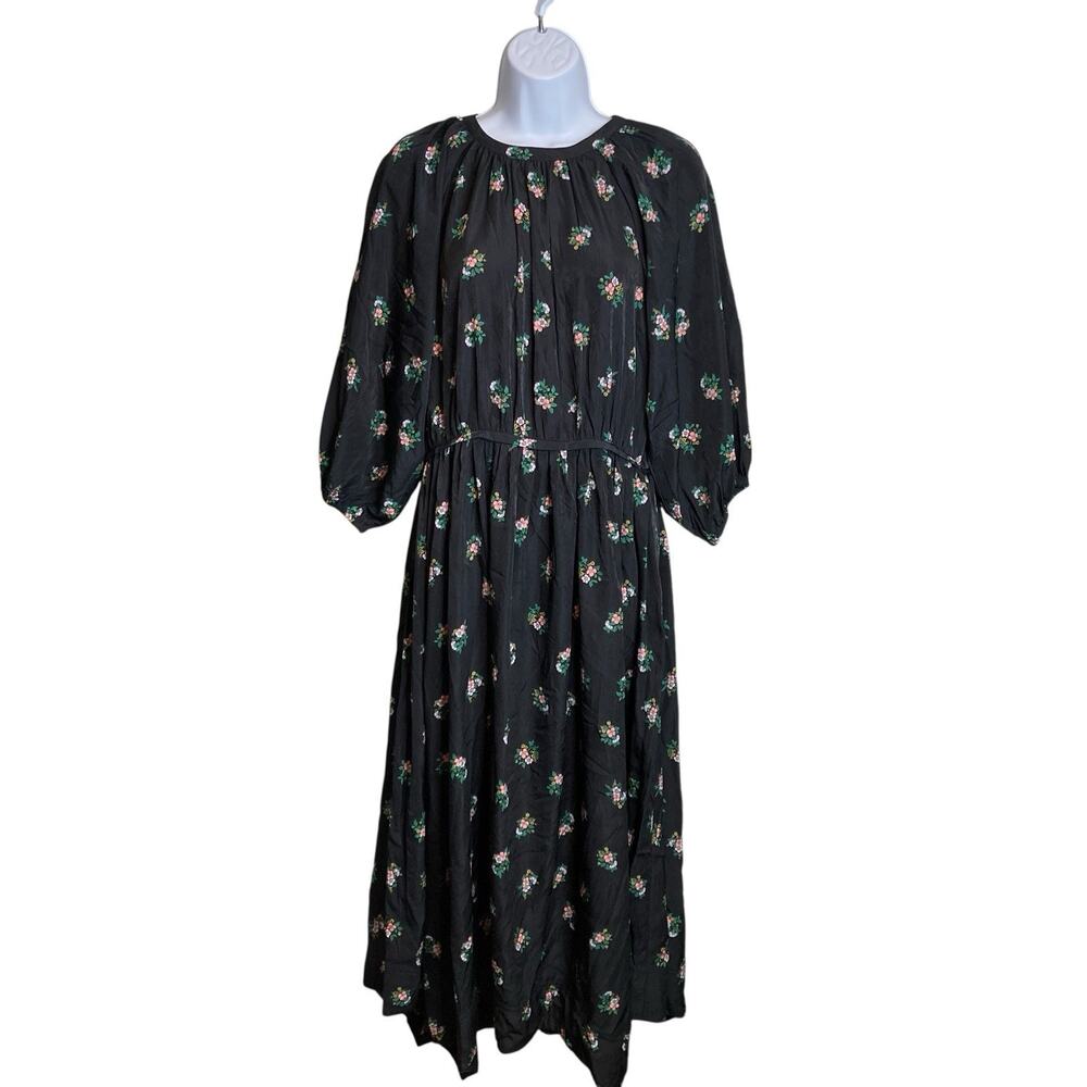 Zaikamoya Women's Black Floral Midi Dress Size L Modest